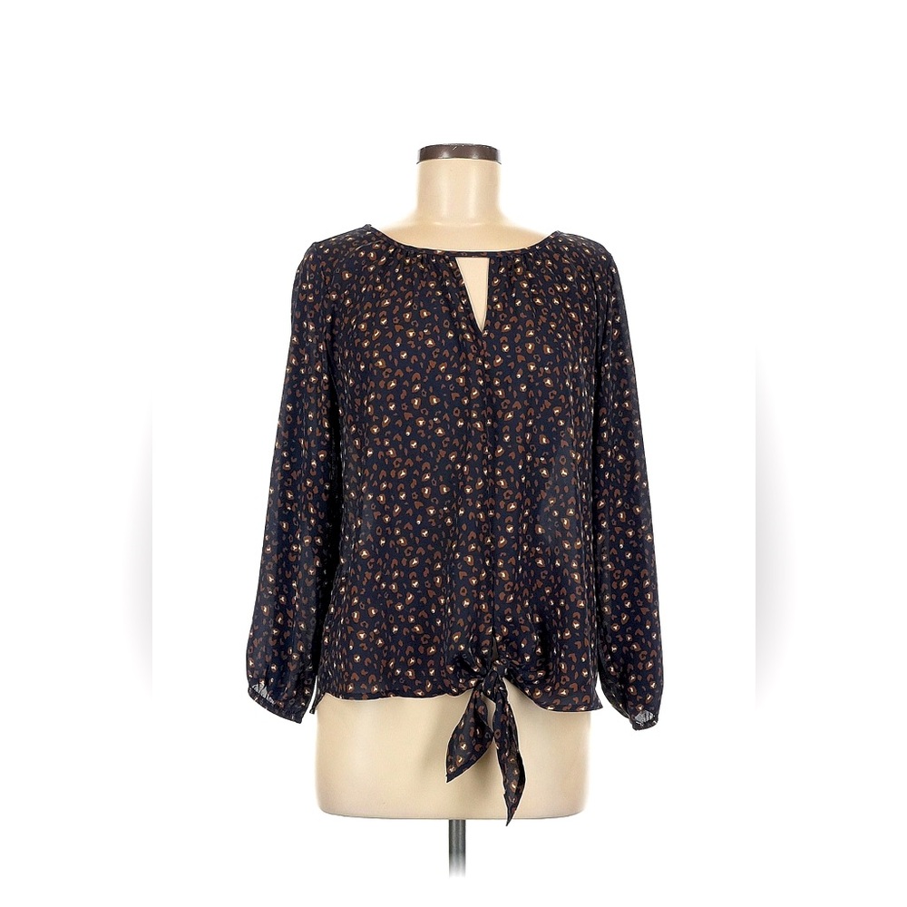 West Kei black printed keyhole tie front blouse. size medium